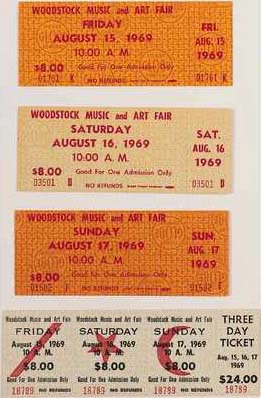 SET OF 4 ORIGINAL WOODSTOCK 1969 TICKETS - Click Image to Close