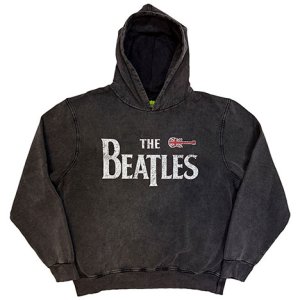 GUITAR & LOGO STONE WASH CHARCOAL GREY HOODIE