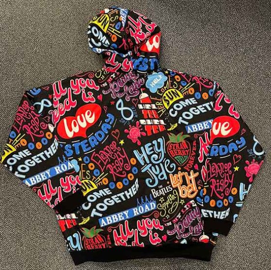 BEATLES SONG TITLES ALL OVER HOODIE - Click Image to Close