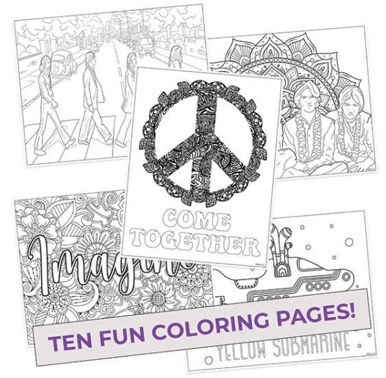 BEATLES COLORING PAGES - 10 PACK - Click Image to Close