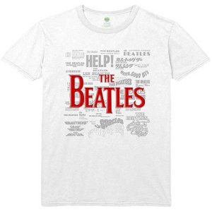 BEATLES SONG TITLES & LOGOS WHITE TEE - MED - Last One