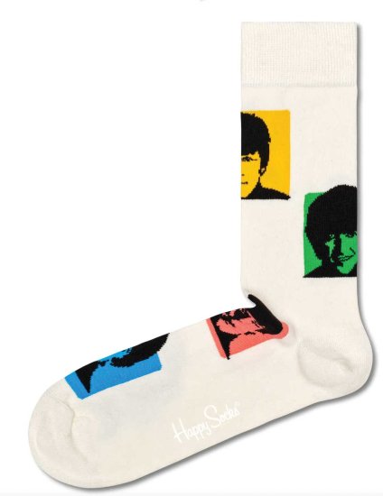 WOMEN'S HARD DAY'S NIGHT FACES WHITE "HAPPY SOCKS" - Click Image to Close