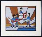 FRAMED HAND PAINTED CARTOON BEATLES ON TV CEL