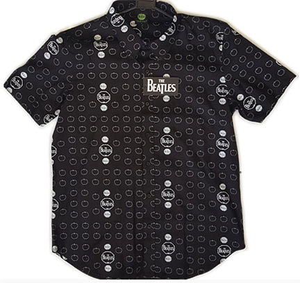 BEATLES DRUMS & APPLES BLACK S/S BUTTON-DOWN SHIRT - Click Image to Close