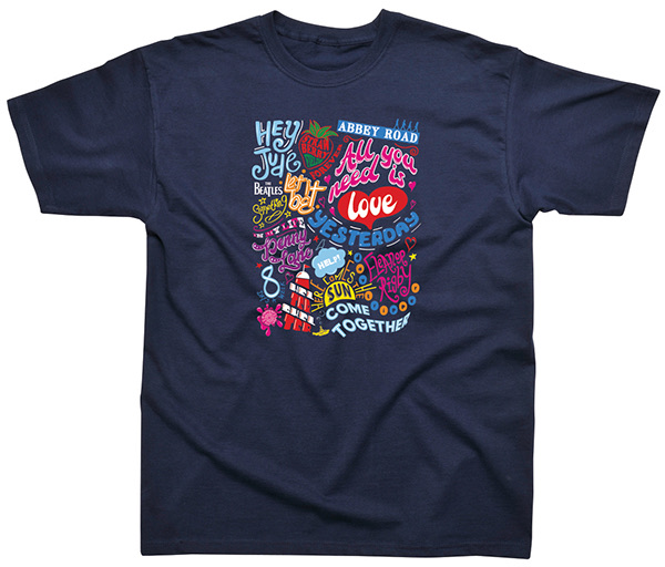 CHILD BEATLES SONG TITLES NAVY TEE - Click Image to Close