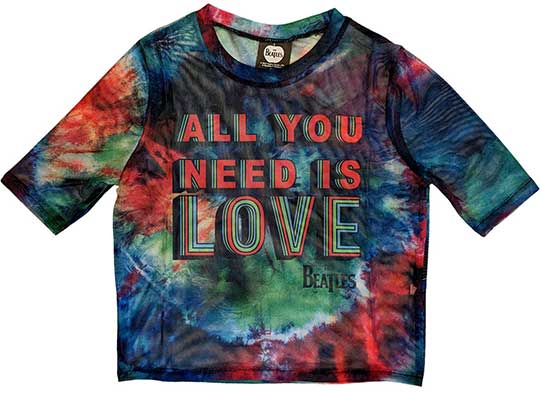 MICRO MESH LADIES ALL YOU NEED IS LOVE CROP TOP - Click Image to Close