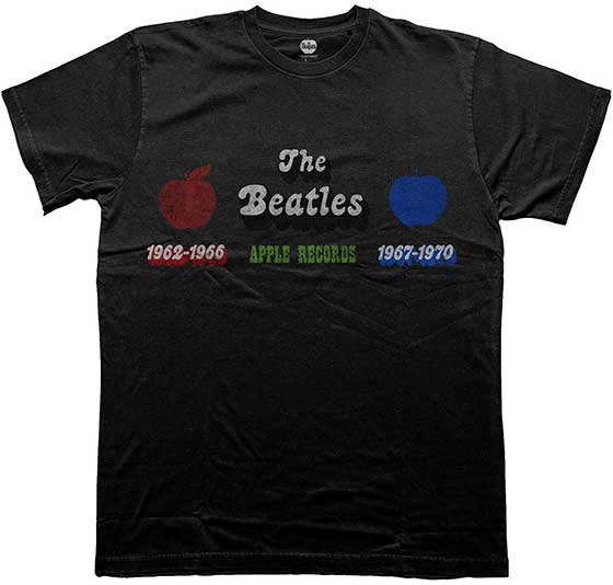 BEATLES RED & BLUE APPLE YEARS BLACK TEE - Click Image to Close