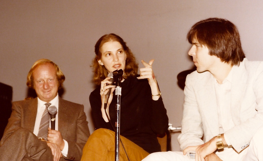 Clive Epstein (Brian's brother), Laura Gross, and Nick Schaffner talk things over – L.A. `79